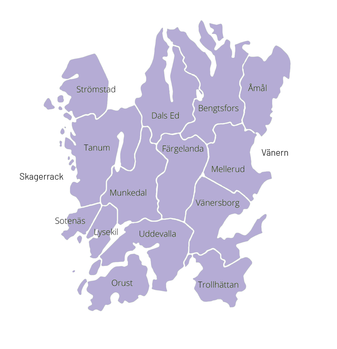 Karta över Fyrbodals kommuner